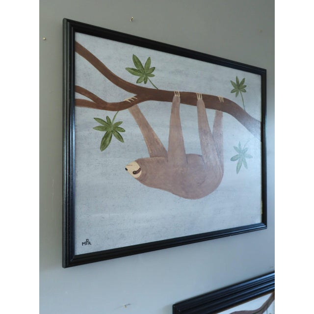2020s Contemporary 'Hanging Sloth' Original Naïve Style Animal Oil Painting by British Artist Matt Rix, Framed For Sale - Image 5 of 11