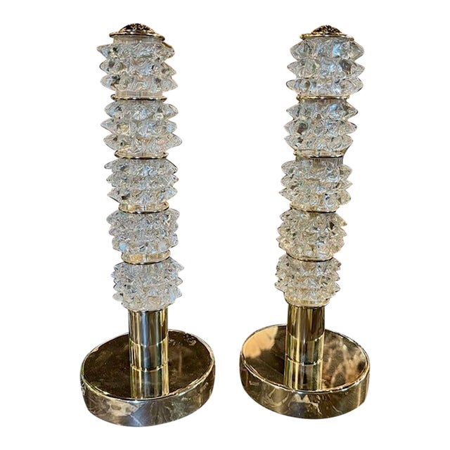 Pair of Rostri Murano Glass Lamps For Sale