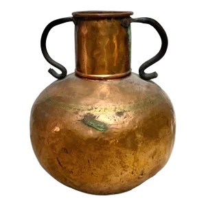 Mid 20th Century Vintage Large Copper Jug Hand Hammered Double Handles Vase