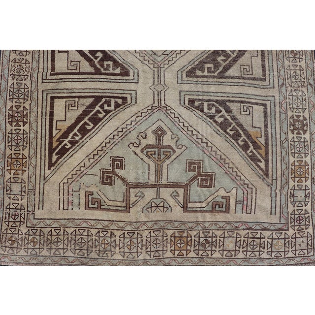 Beige Vintage Turkish Oushak Runner With Geometric Medallions in Beige 3'11 X 13'2 For Sale - Image 8 of 13
