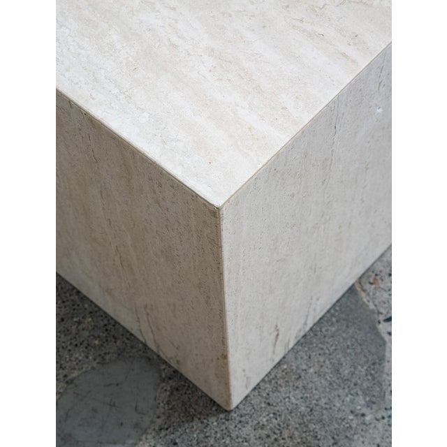 1970s Mid Century Modern Side Table Square Travertine Stone White End Nightstand MCM For Sale - Image 10 of 12