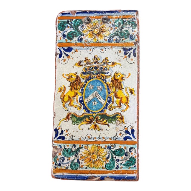 19th Century Castelli San Donato Italian Hand Painted Coat of Arms Tile For Sale