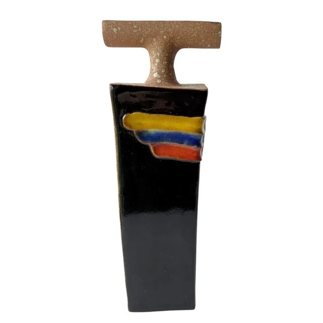 Ceramic 1980s Japanese Modernist Ceramic Ikebana Tall Vase For Sale - Image 7 of 8