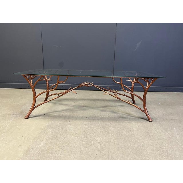 Hollywood Regency Vintage Hand Crafted Wrought Iron Tree Branches Cocktail Table with Glass, 1970s For Sale - Image 3 of 14