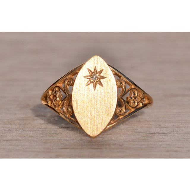 Contemporary The 19th Avenue: Navette Shaped Signet Ring with Natural Diamond For Sale - Image 3 of 10