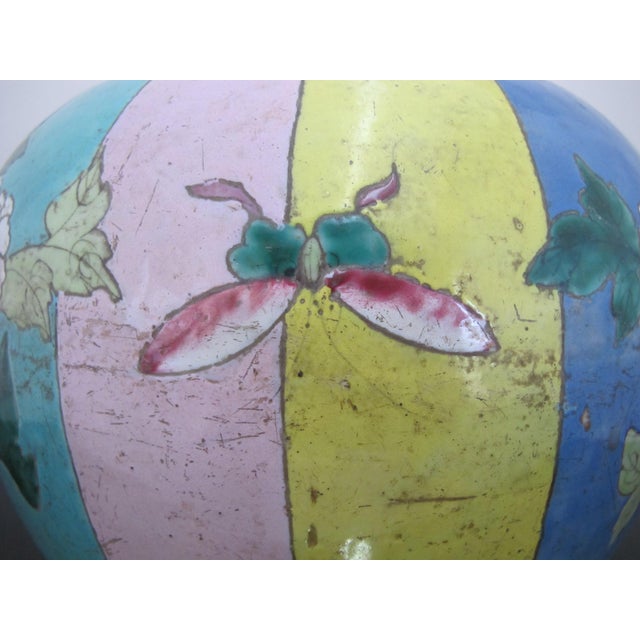 Ceramic Chinese Colorful Enamel Famille Rose Striped Butterfly & Flower Ginger Jar Vase For Sale - Image 7 of 8