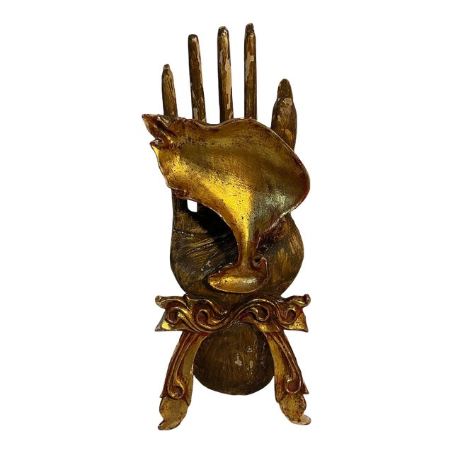 Early 20th Century Asian Gold Florentine Carved Wooden Hand Server For Sale