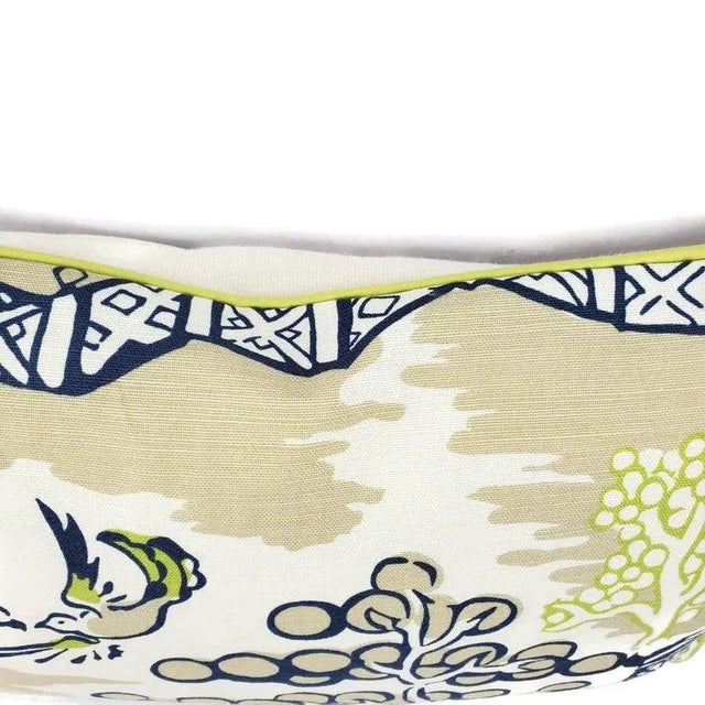 Thibaut Luzon in Navy on Beige With Lime Welt Lumbar Pillow Cover For Sale - Image 4 of 7