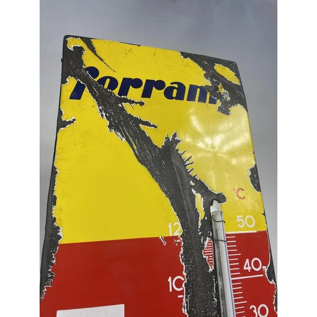 Beautiful advertising sign Ferrania with thermometer, enamelled metal (2 kg) 50s. Excellent object of furniture and...