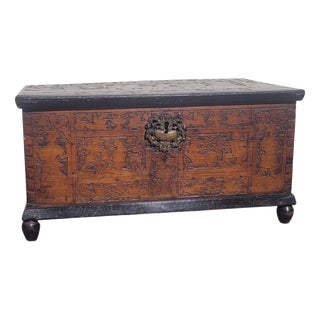 Pyrography-Decorated Cedar Chest, 1600s For Sale