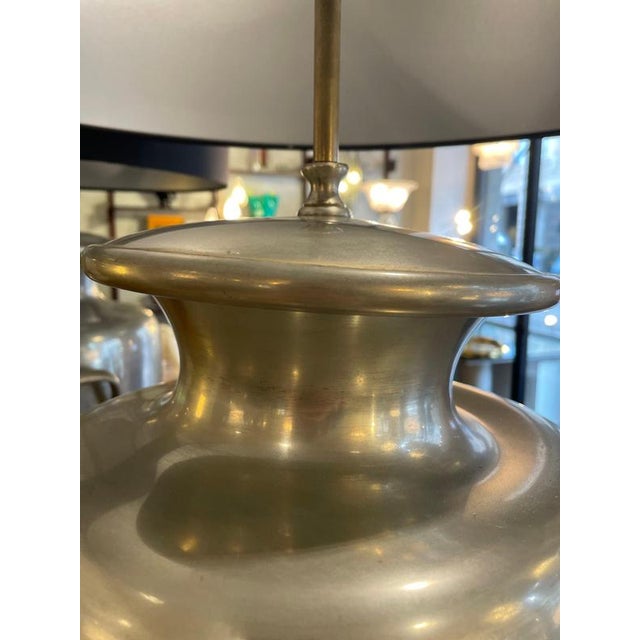 Pewter Table Lamps with Large Black Lampshades, 1970, Set of 2 For Sale - Image 16 of 18