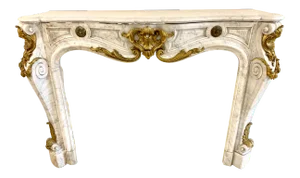 19th Century French Louis XV Style Carrara Marble and Gilt Bronze Mantel