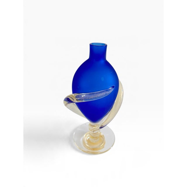 Postmodern 1980s Signed Marino Santi Murano Blue Glass Vase For Sale - Image 3 of 15