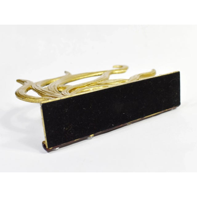 Metal Vintage Enamel Rhinestones Flower Brass Desktop Business Card Holder For Sale - Image 7 of 8