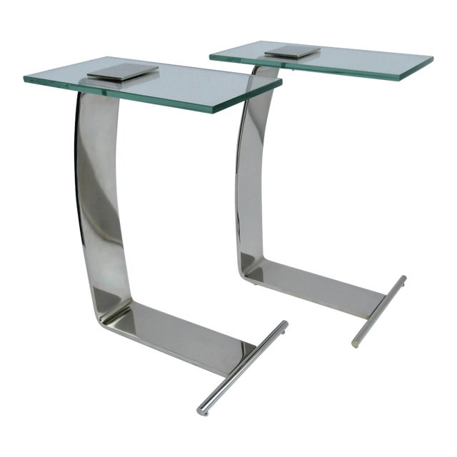 C.1970's - C.1980's Design Institute of America "D. I. A."- Polished Nickel Over Steel & Glass Cigarette, Accent Tables -Pair For Sale