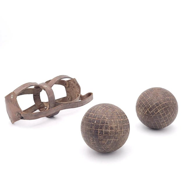 Pair of Bocce Balls With Leather Carrier, Circa 1900 For Sale - Image 9 of 12