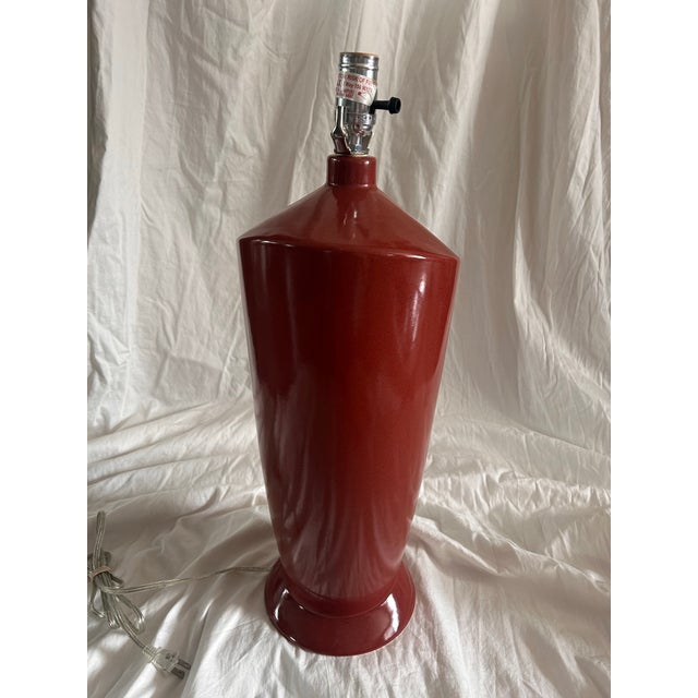 Vintage Postmodern Oxblood Ceramic Table Lamp For Sale - Image 4 of 8