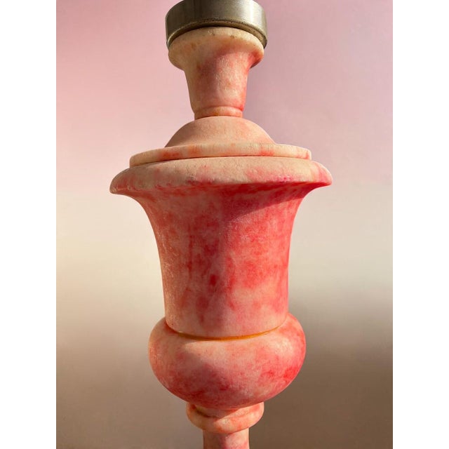 Italian Hand-Carved Pink Alabaster Urn Lamp with White Opaline Glass Shade, 1970s For Sale - Image 6 of 10