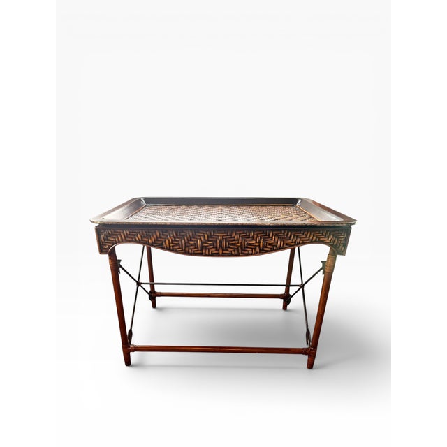 Rustic 1990s Maitland-Smith Rattan and Faux Bamboo Tray Table For Sale - Image 3 of 11