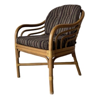 Vintage Brown Jordan Rattan and Leather Accent / Dining Chair For Sale