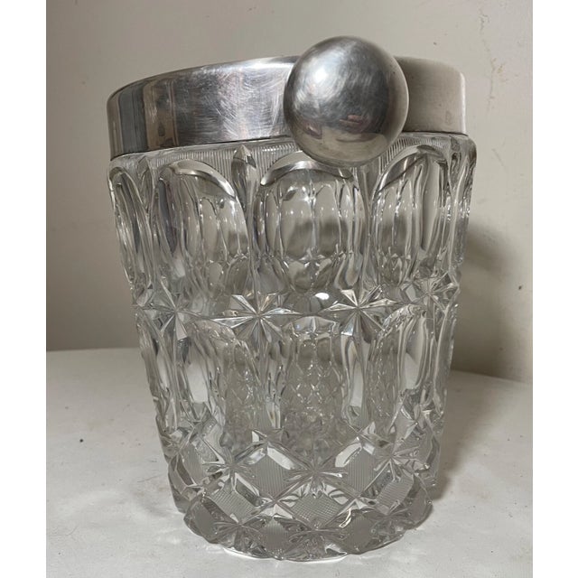 Large Antique Silverplate Cut Crystal Glass Champagne Wine Chiller Ice Bucket For Sale - Image 11 of 12