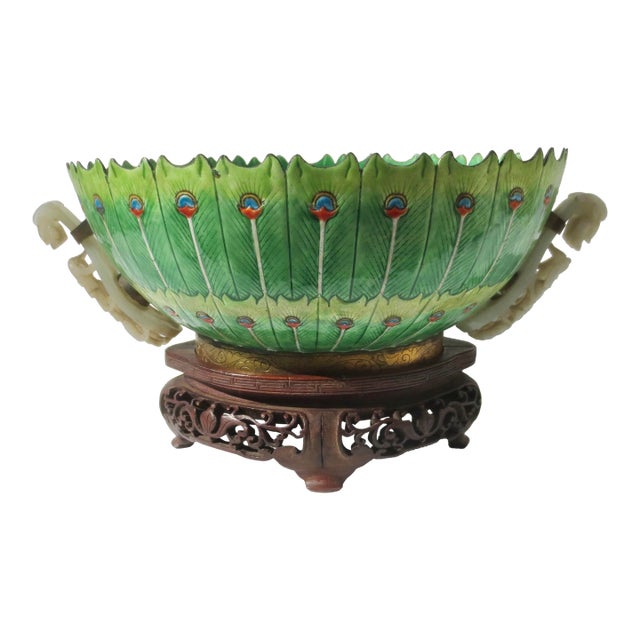 A Large Chinese Enamel Peacock Bowl 19th Century For Sale