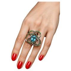 Late 20th Century Bochic “Orient” Vintage Emeralds, Topaz & Diamonds Set In 18K Gold & Silver For Sale - Image 5 of 12