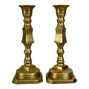 Vintage Traditional Brass Etched Floral Candlestick Holders - a Pair