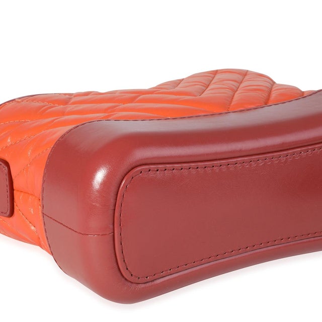 Orange & Red Aged Calfskin Chevron Quilted Small Gabrielle Hobo For Sale In New York - Image 6 of 8