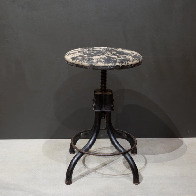 Early 20th Century Depression Era Cast Iron Swivel Factory Stool c.1930 For Sale - Image 5 of 9