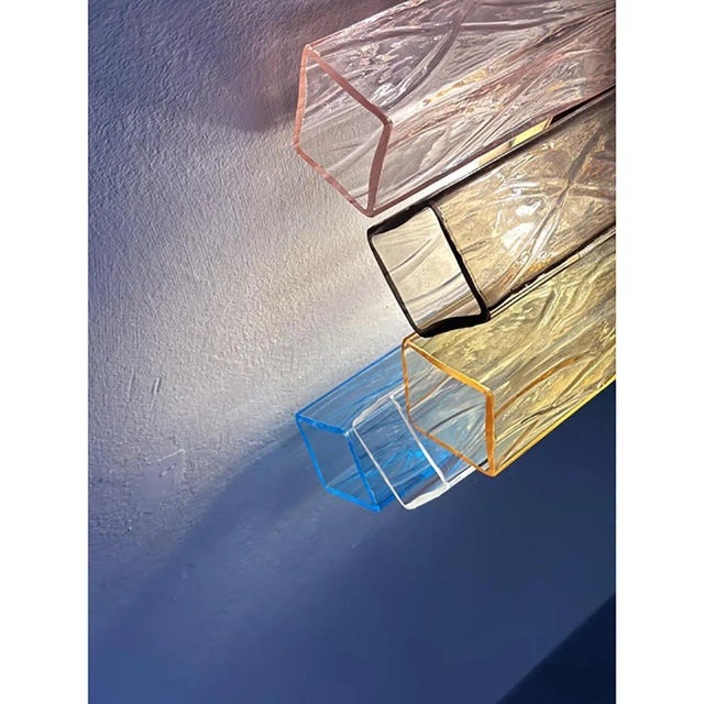 Contemporary multicolored “squared” murano glass wall sconces impressive set of two contemporary sconces made with l...