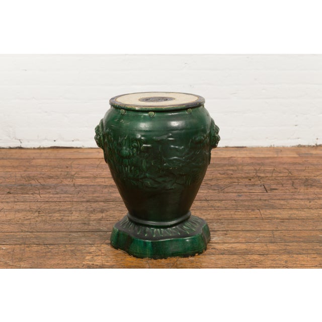 19th Century Antique Annamese Green Glazed Ceramic Garden Seat on Shaped Base For Sale - Image 5 of 12