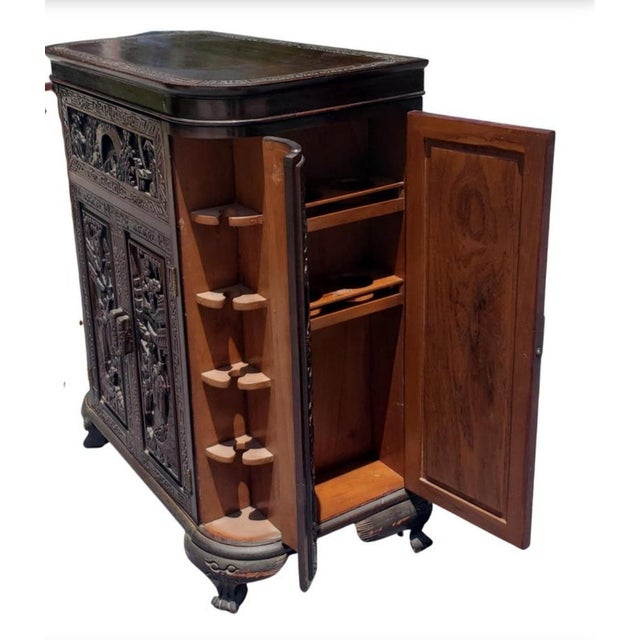 Zee Mid Century Asian Heavily Hand Carved Teak Flip Top Dry Bar Chairish