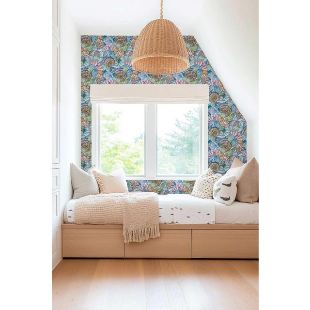 Shell of a Good Time Grasscloth Wallpaper by House Party | Ocean Blue | 8 Yards For Sale - Image 9 of 12
