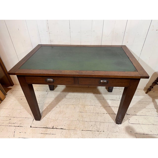 Oak Banker's Desk with Drawers, Leather Insert and Chair, 1955, Set of 2 For Sale - Image 15 of 16