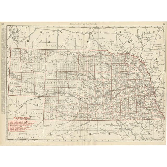 Antique Map of Nebraska, The Cornhusker State from Rand McNally, 1899 For Sale - Image 12 of 12