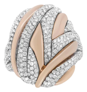 18K Rose and White Gold 1 7/8 Cttw Diamond and Gold Textured Dome Cocktail Ring (F-G Color, VS1-VS2 Clarity) - Size 6.5