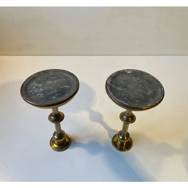Scandinavian Functionalist Candlesticks in Brass, 1940s, Set of 2 For Sale - Image 6 of 7