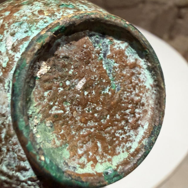 Verdigris Vintage Japanese Bronze Bud Vase Textured Greenish-Blue Verdigris Patina Murashido For Sale - Image 8 of 9