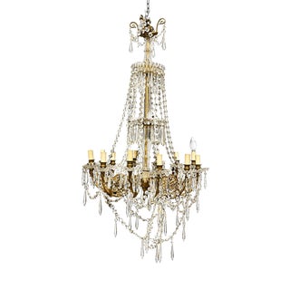 Metal Ceiling Lamp with Crystal Pendants For Sale