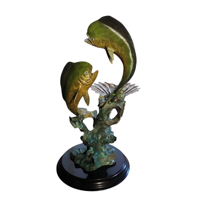 Coastal Vintage San Pacific International Double Dorado Bronze Large Sculpture For Sale - Image 3 of 7