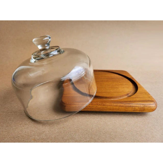 Wood 1970s Square Teak Wood Charcuterie Board With Glass Cloche For Sale - Image 7 of 10