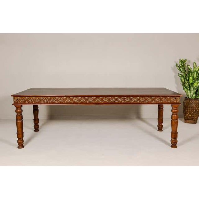 Large Dining Room Table with Carved Apron, Floral Motifs and Turned Legs For Sale In New York - Image 6 of 12