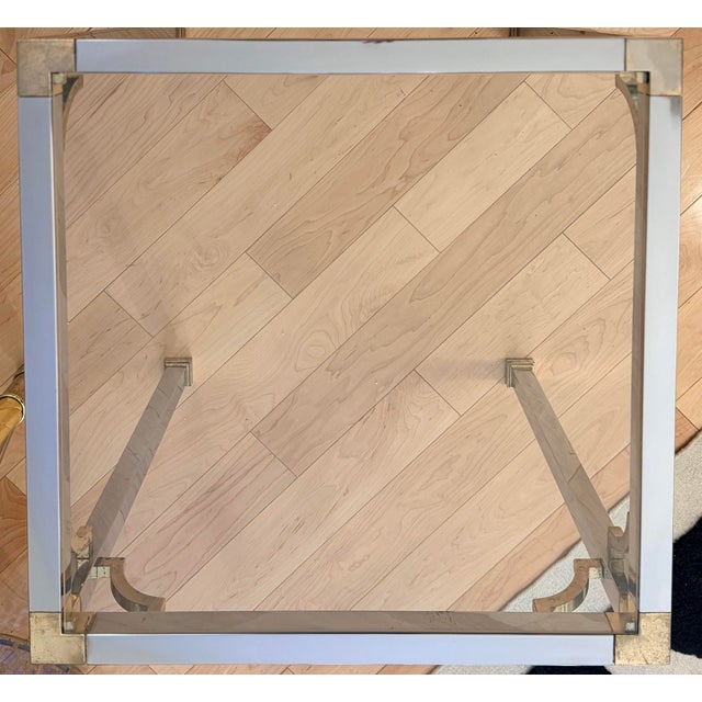 Metal Vintage Italian Brass and Chrome Side Table by Tricom With Glass Top For Sale - Image 7 of 11