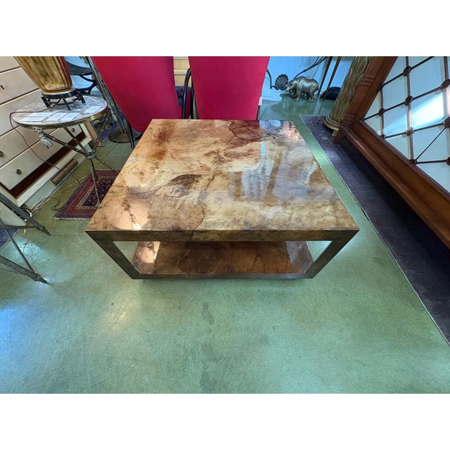 1980s Karl Springer Attributed Lacquered Goatskin Cocktail Table For Sale - Image 11 of 12
