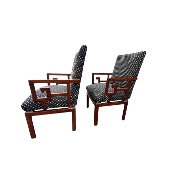 Late 20th Century Attributed to Michael Taylor Baker Greek Key Armchairs Pair For Sale - Image 13 of 18