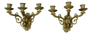 Pair of French Empire Orb Bronze Three-Light Wall Sconces