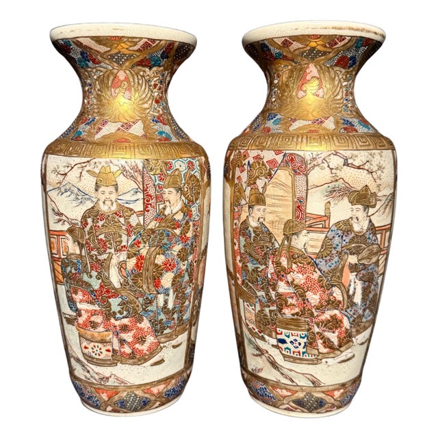 Late 20th Century Pair Of Japanese Meiji Period Satsuma Vases For Sale