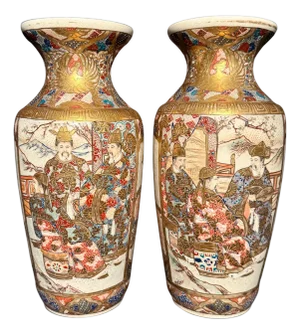 Late 20th Century Pair Of Japanese Meiji Period Satsuma Vases