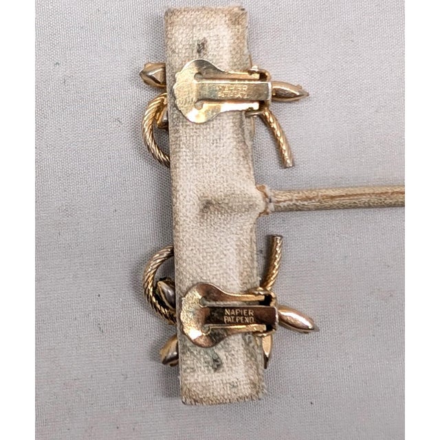 Mid-Century Modern Vintage Signed Napier Goldtone & White Marquise Rhinestone Clip Earrings-2 Pieces For Sale - Image 3 of 7